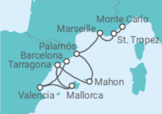 Reiseroute der Kreuzfahrt  Spanien, Frankreich - Silversea