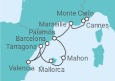 Reiseroute der Kreuzfahrt  Spanien, Frankreich - Silversea