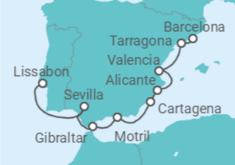 Reiseroute der Kreuzfahrt  Spanien - Silversea