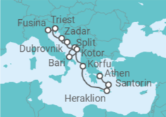 Reiseroute der Kreuzfahrt  Italien, Kroatien, Griechenland - Silversea