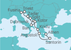 Reiseroute der Kreuzfahrt  Italien, Kroatien, Griechenland - Silversea