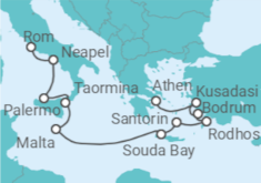 Reiseroute der Kreuzfahrt  Von Athen (Piräus) nach Civitavecchia (Rom) - Silversea