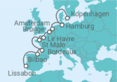 Reiseroute der Kreuzfahrt  Niederlande, Belgien, Frankreich, Spanien - Silversea