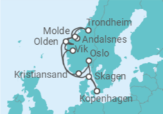 Reiseroute der Kreuzfahrt  Norwegen - Silversea