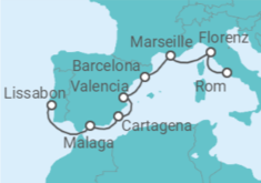 Reiseroute der Kreuzfahrt  Italien, Frankreich, Spanien - Silversea