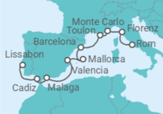 Reiseroute der Kreuzfahrt  Spanien, Monaco, Italien - Silversea