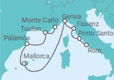 Reiseroute der Kreuzfahrt  Frankreich, Spanien, Italien - Silversea