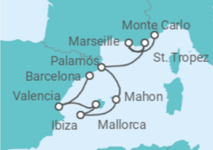 Reiseroute der Kreuzfahrt  Frankreich, Spanien - Silversea