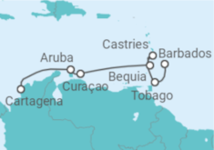 Reiseroute der Kreuzfahrt  St. Lucia, St. Vincent und Grenadinen, Curaçao, Aruba - Silversea