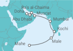 Reiseroute der Kreuzfahrt  Malediven, Indien, Oman, Vereinigte Arabische Emirate - Silversea