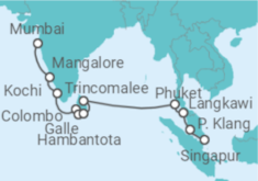 Reiseroute der Kreuzfahrt  Von Mumbai (Indien) nach Singapur - Silversea