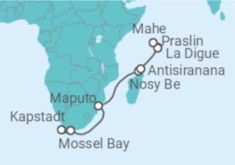 Reiseroute der Kreuzfahrt  Südafrika, Mosambik, Madagaskar - Silversea