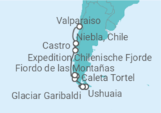 Reiseroute der Kreuzfahrt  Ushuaia to Valparaiso - Silversea