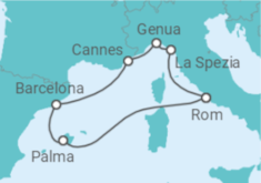 Reiseroute der Kreuzfahrt  Frankreich, Italien, Spanien mit Flug - MSC Cruises