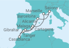 Reiseroute der Kreuzfahrt  Spanien, Marokko, Gibraltar, Frankreich - Costa Kreuzfahrten