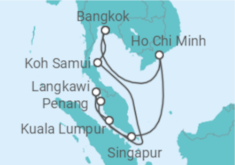 Reiseroute der Kreuzfahrt  Thailand, Malaysia, Singapur & Vietnam - AIDA