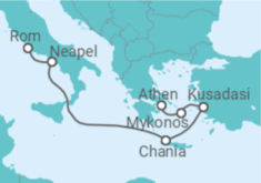 Reiseroute der Kreuzfahrt  Mediterranean with Greek Isles & Turkey - Princess Cruises