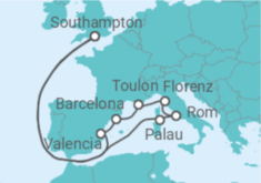 Reiseroute der Kreuzfahrt  Mediterranean Adventurer - Princess Cruises