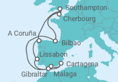 Reiseroute der Kreuzfahrt  Spain, France & Portugal with  Total Solar Eclipse - Princess Cruises