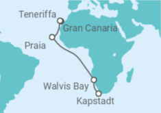 Reiseroute der Kreuzfahrt  16 Nächte - Transafrika - ab Las Palmas/ bis Kapstadt - Mein Schiff