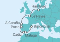 Reiseroute der Kreuzfahrt  Spanien, Portugal, Frankreich Alles Inklusive - Costa Kreuzfahrten