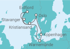 Reiseroute der Kreuzfahrt  Dänemark, Deutschland, Norwegen - MSC Cruises