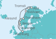 Reiseroute der Kreuzfahrt  Polarlicht-Abenteuer Norwegen – Lichtblicke des Nordens - Hapag-Lloyd Cruises