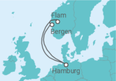 Reiseroute der Kreuzfahrt  Kurzreise Norwegens Fjord-Weltnaturerbe ab Hamburg - AIDA