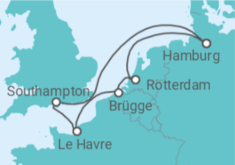 Reiseroute der Kreuzfahrt  Vereinigtes Königreich, Deutschland, Niederlande, Belgien Alles Inklusive - MSC Cruises