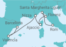 Reiseroute der Kreuzfahrt  Spanien, Frankreich, Italien - Royal Caribbean