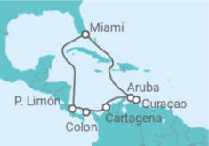 Reiseroute der Kreuzfahrt  Costa Rica, Panama, Kolumbien, Aruba, Curaçao - Royal Caribbean