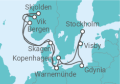 Reiseroute der Kreuzfahrt  Schweden, Polen, Dänemark, Deutschland, Norwegen - AIDA