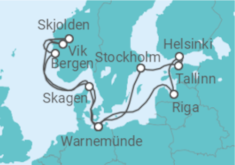 Reiseroute der Kreuzfahrt  Norwegen, Deutschland, Lettland, Finnland, Estland, Schweden - AIDA