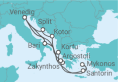 Reiseroute der Kreuzfahrt  Italien, Griechenland, Montenegro, Kroatien - Costa Kreuzfahrten