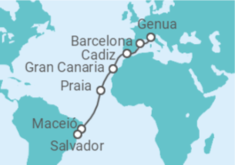 Reiseroute der Kreuzfahrt  Spanien, Kapverden, Brasilien Alles Inklusive - Costa Kreuzfahrten