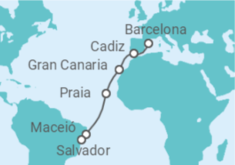 Reiseroute der Kreuzfahrt  Spanien, Kapverden, Brasilien - Costa Kreuzfahrten