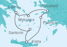 Reiseroute der Kreuzfahrt  Griechenland, Türkei - Celestyal Cruises