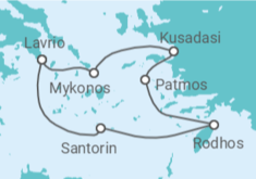 Reiseroute der Kreuzfahrt  Griechenland - Celestyal Cruises