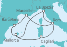 Reiseroute der Kreuzfahrt  Spanien, Frankreich & Italien ab Barcelona 2 - AIDA