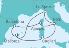 Reiseroute der Kreuzfahrt  Spanien, Frankreich & Italien ab Barcelona 1 - AIDA