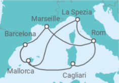 Reiseroute der Kreuzfahrt  Spanien, Frankreich & Italien ab Barcelona 2 - AIDA