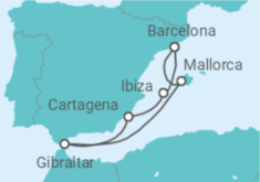 Reiseroute der Kreuzfahrt  Mediterrane Schätze mit Gibraltar ab Barcelona - AIDA