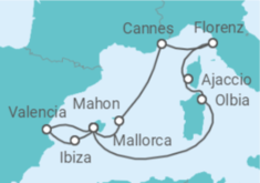 Reiseroute der Kreuzfahrt  Mittelmeerinseln mit Sonnenfinsternis ab Mallorca - AIDA