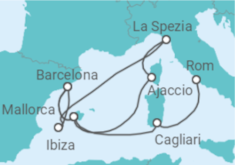 Reiseroute der Kreuzfahrt  Spanien, Frankreich & Italien mit Sonnenfinsternis - AIDA