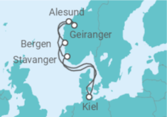 Reiseroute der Kreuzfahrt  Norwegen ab Kiel - AIDA