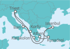 Reiseroute der Kreuzfahrt  Griechenland, Italien, Türkei Alles Inklusive - MSC Cruises