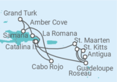 Reiseroute der Kreuzfahrt  15 Tage Antillen mit Flug - Costa Kreuzfahrten