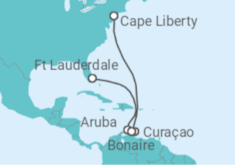 Reiseroute der Kreuzfahrt  Über Aruba, Bonaire und Curaçao nach New York - Celebrity Cruises