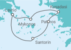 Reiseroute der Kreuzfahrt  Griechenland, Türkei - Celestyal Cruises