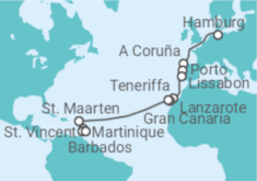 Reiseroute der Kreuzfahrt  Von Hamburg nach Barbados - AIDA